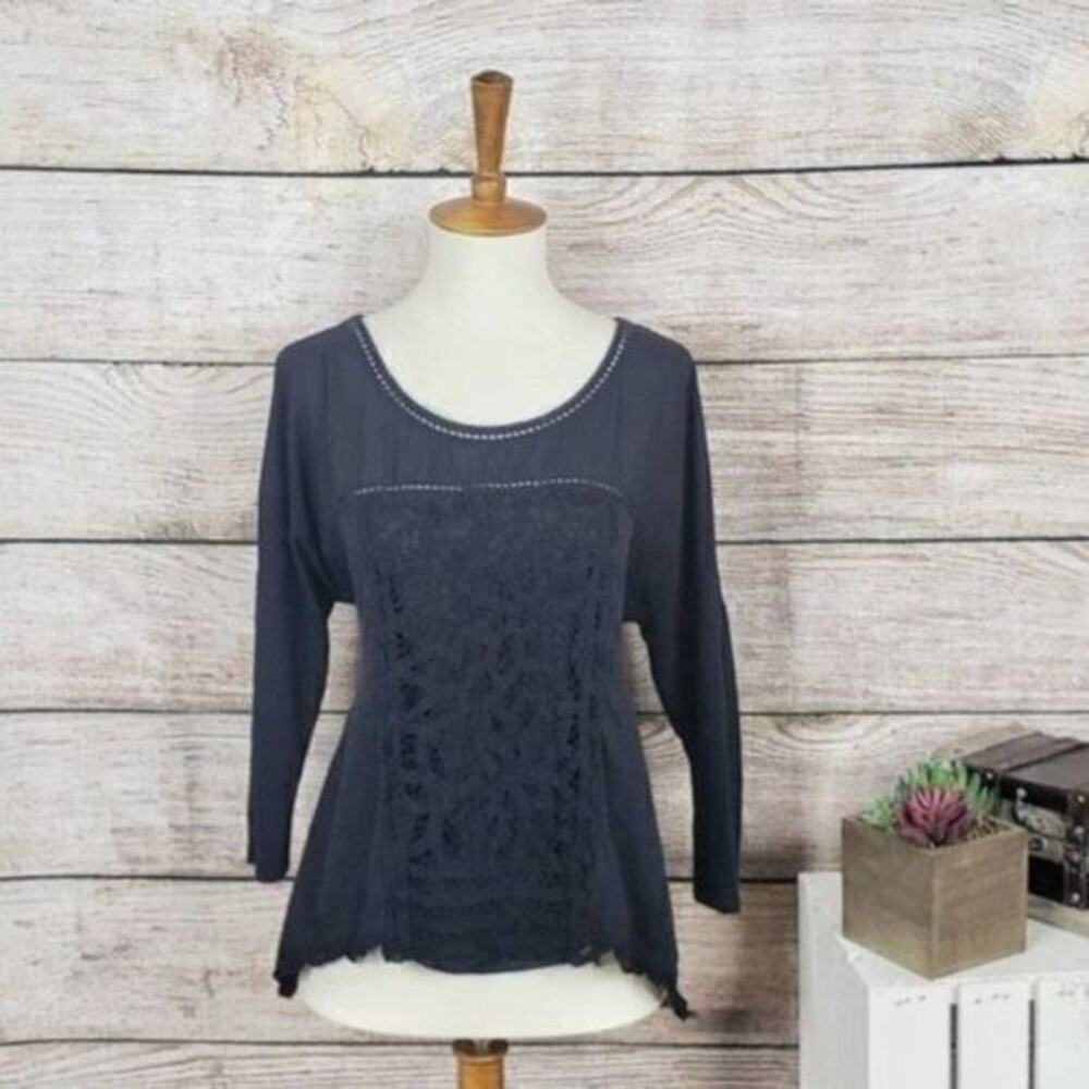 5/$25 Anthropologie‎ Women's Meadow Rue Crochet Top Black Size Small